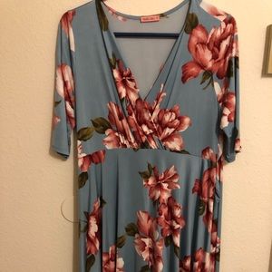 Flower print dress with tie at waist